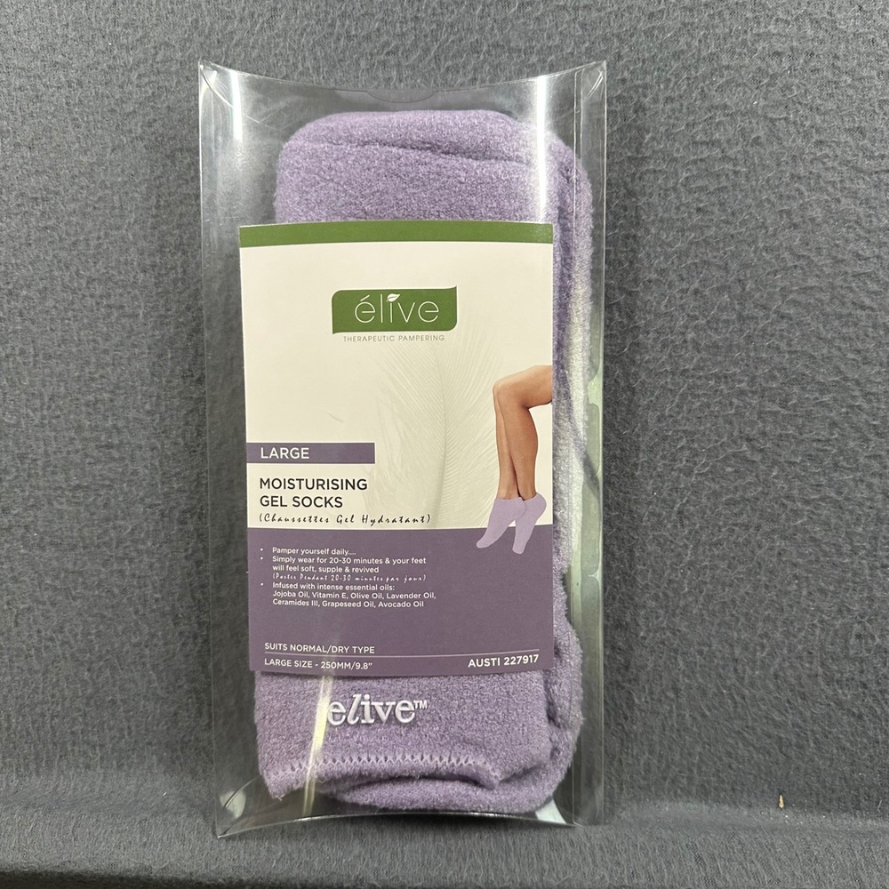 Elive Moisturizing Gel Socks Womens Large Lavender Infused Pampering Treatment‎
